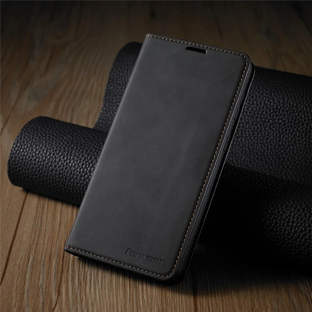 FORWENW for Samsung Galaxy S23 Fantasy Series Shockproof Phone Cover Stand Skin-friendly Leather Phone Case Wallet - Black - 6