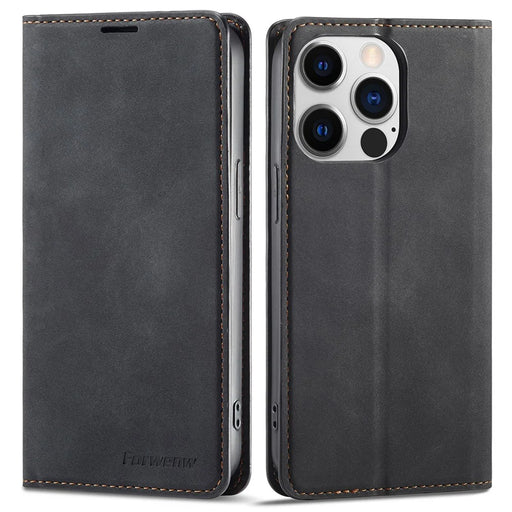 FORWENW Anti-drop Phone Case for iPhone 14 Pro Max , Skin-touch Phone Cover Stand Fantasy Series Leather Wallet Case - Black - 1