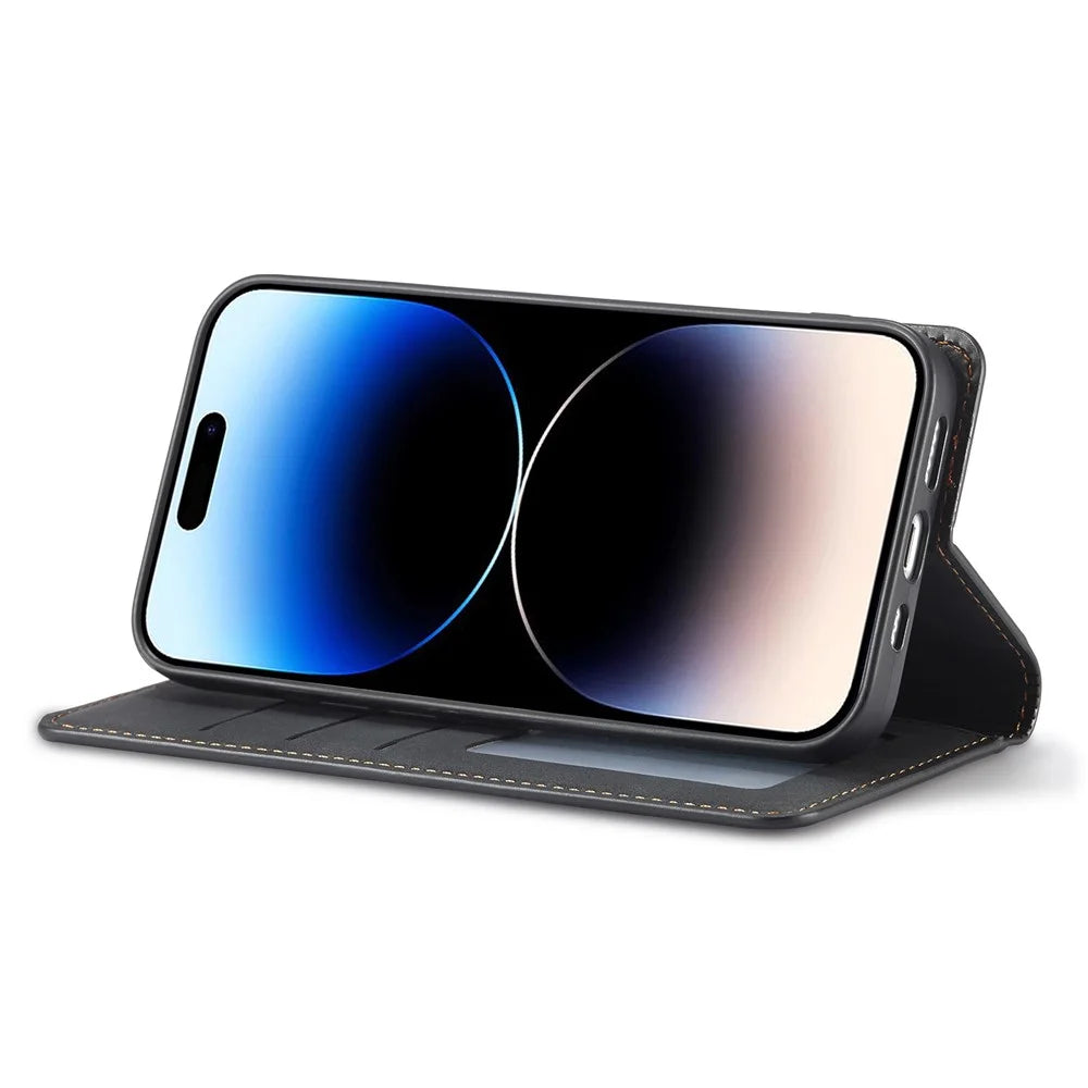 FORWENW Anti-drop Phone Case for iPhone 14 Pro Max , Skin-touch Phone Cover Stand Fantasy Series Leather Wallet Case - Black - 3