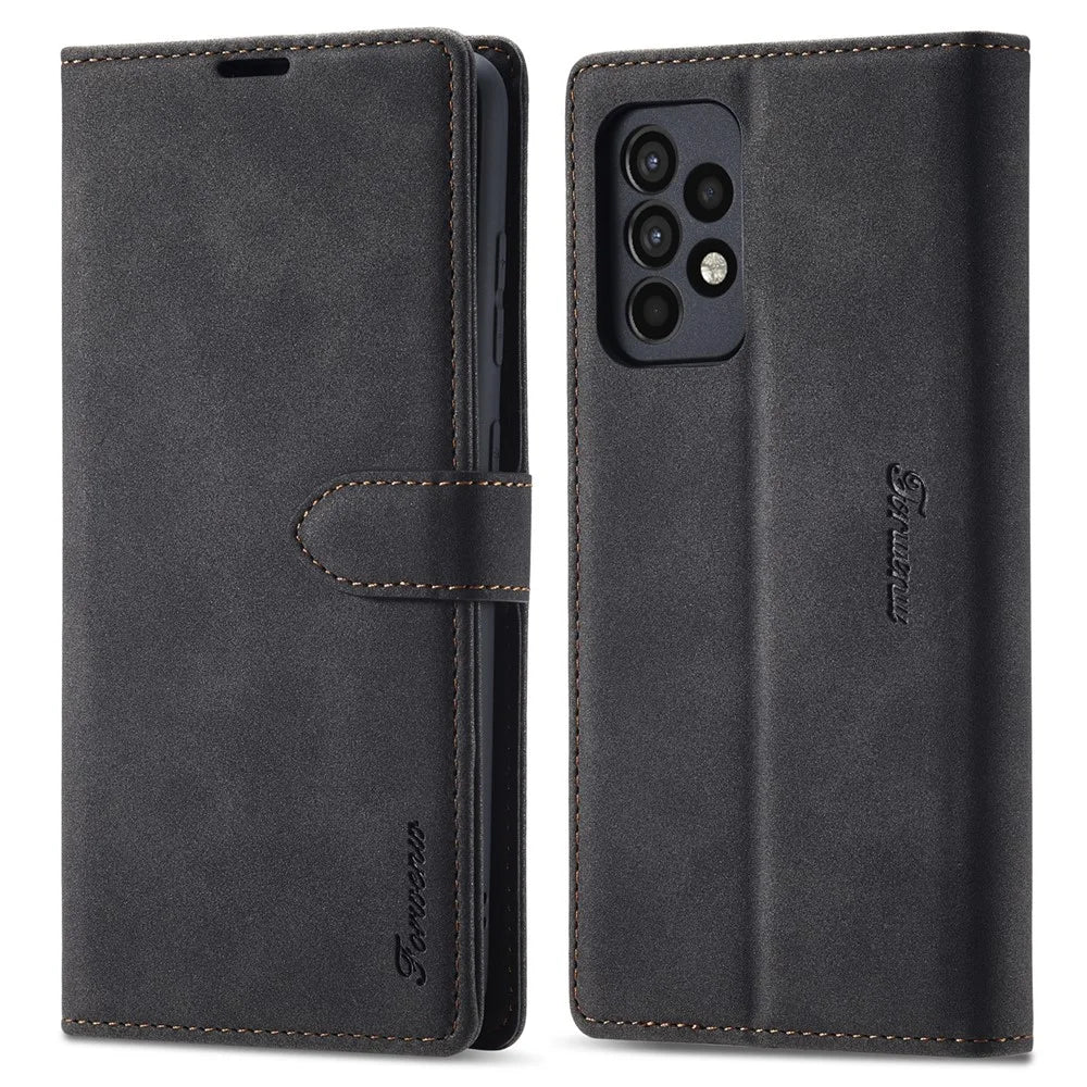 FORWENW Cell Phone Cover for Samsung Galaxy A33 5G , F1 Series Flip Leather Wallet Stand Anti-scratch Phone Case - Black - 1