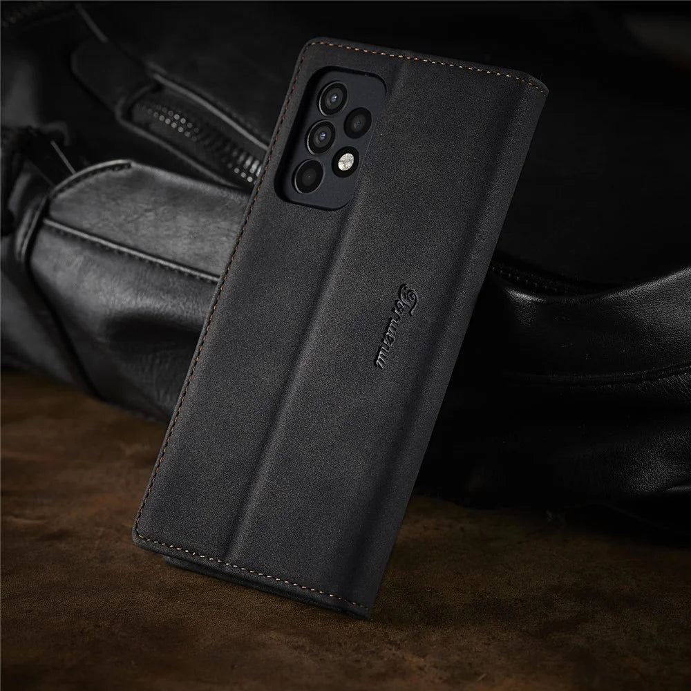 FORWENW Cell Phone Cover for Samsung Galaxy A33 5G , F1 Series Flip Leather Wallet Stand Anti-scratch Phone Case - Black - 6