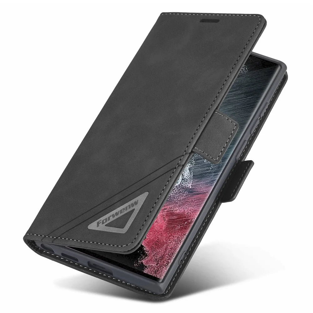 FORWENW F3-Series For Samsung Galaxy S23 Ultra Flip Leather Phone Wallet Case Shockproof Phone Cover Stand - Black - 4