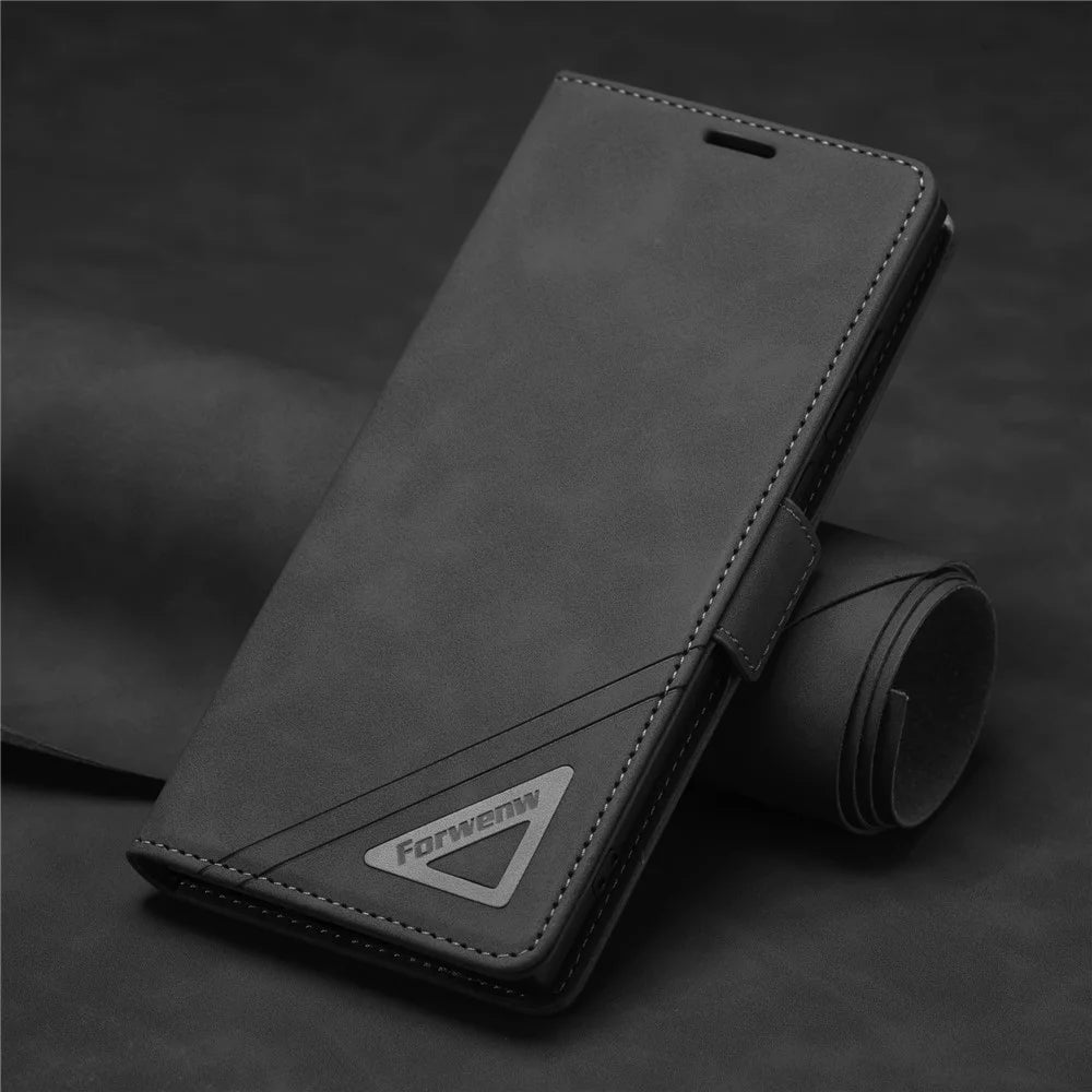 FORWENW F3-Series For Samsung Galaxy S23 Ultra Flip Leather Phone Wallet Case Shockproof Phone Cover Stand - Black - 5