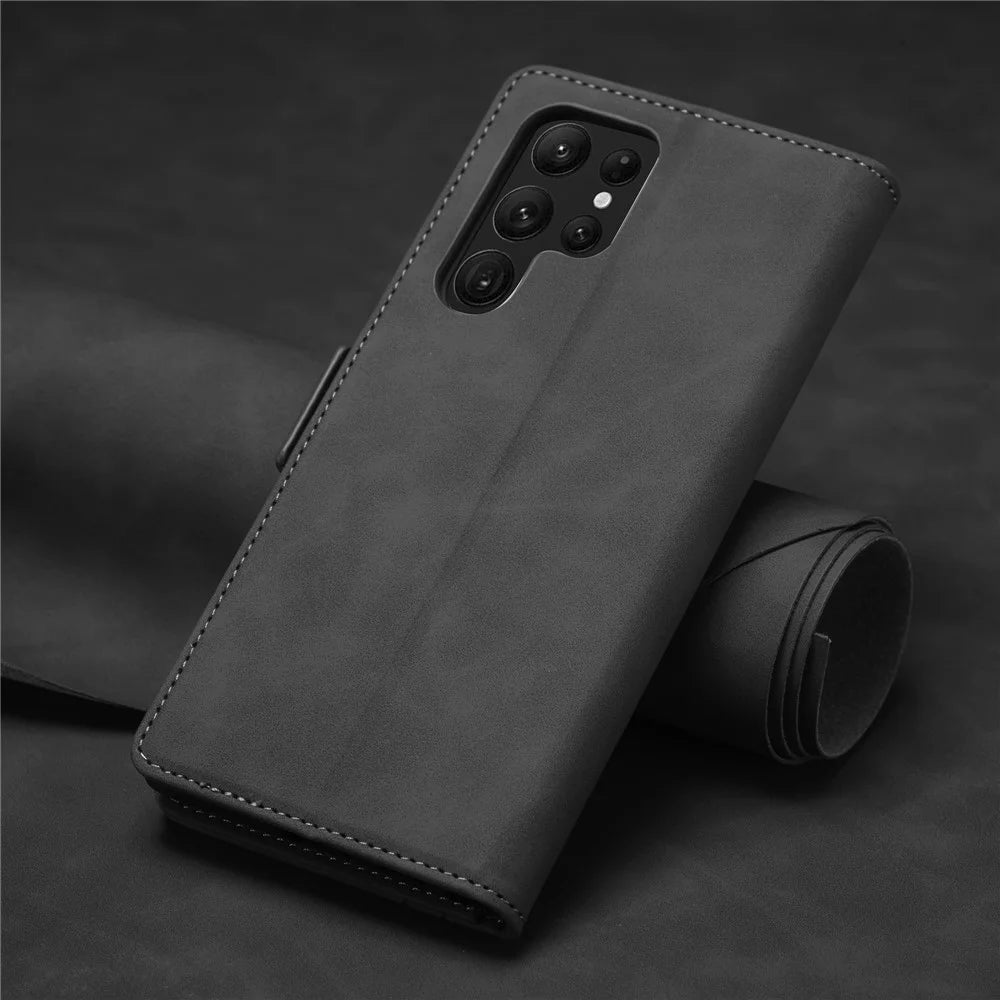 FORWENW F3-Series For Samsung Galaxy S23 Ultra Flip Leather Phone Wallet Case Shockproof Phone Cover Stand - Black - 6
