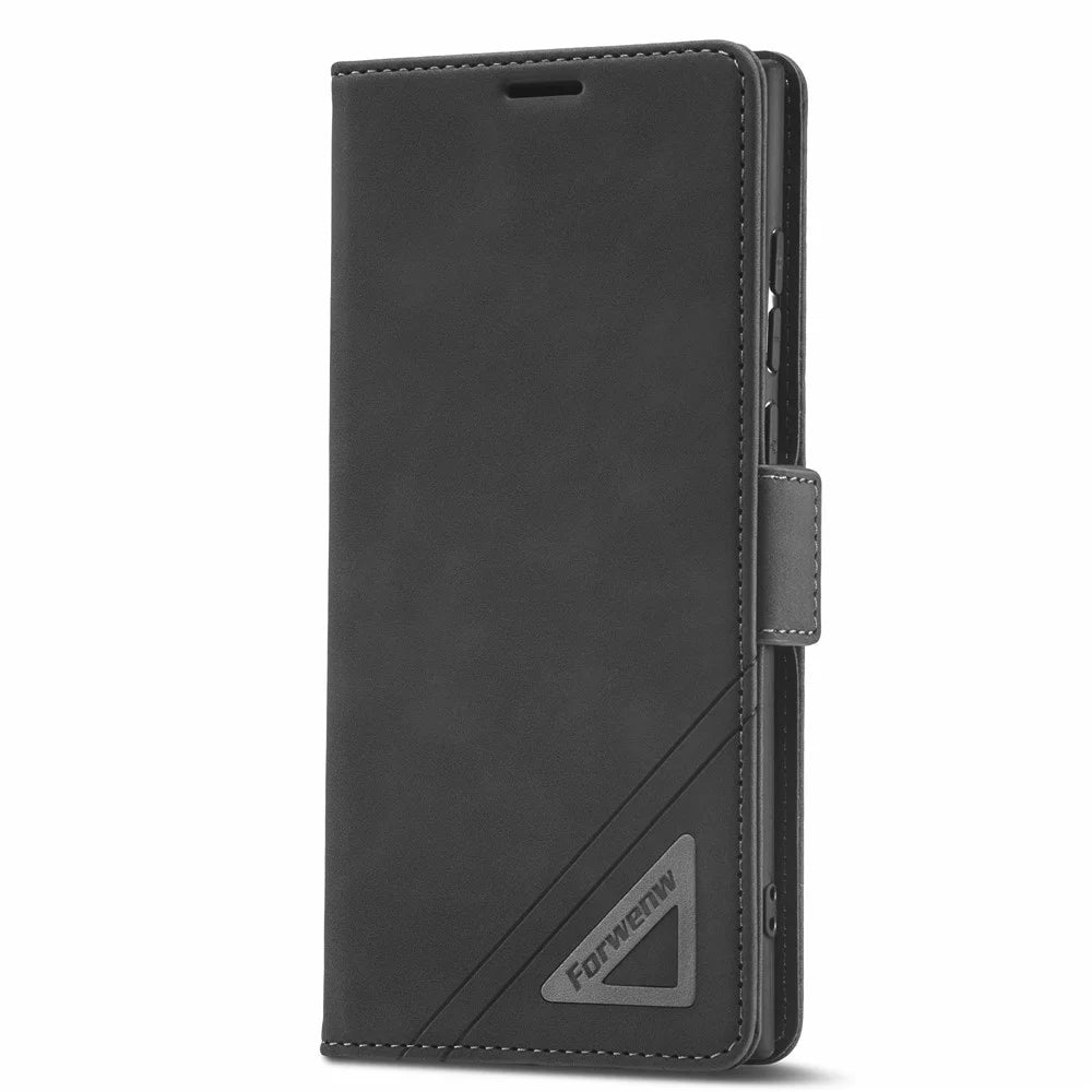 FORWENW F3-Series For Samsung Galaxy S23 Ultra Flip Leather Phone Wallet Case Shockproof Phone Cover Stand - Black - 7