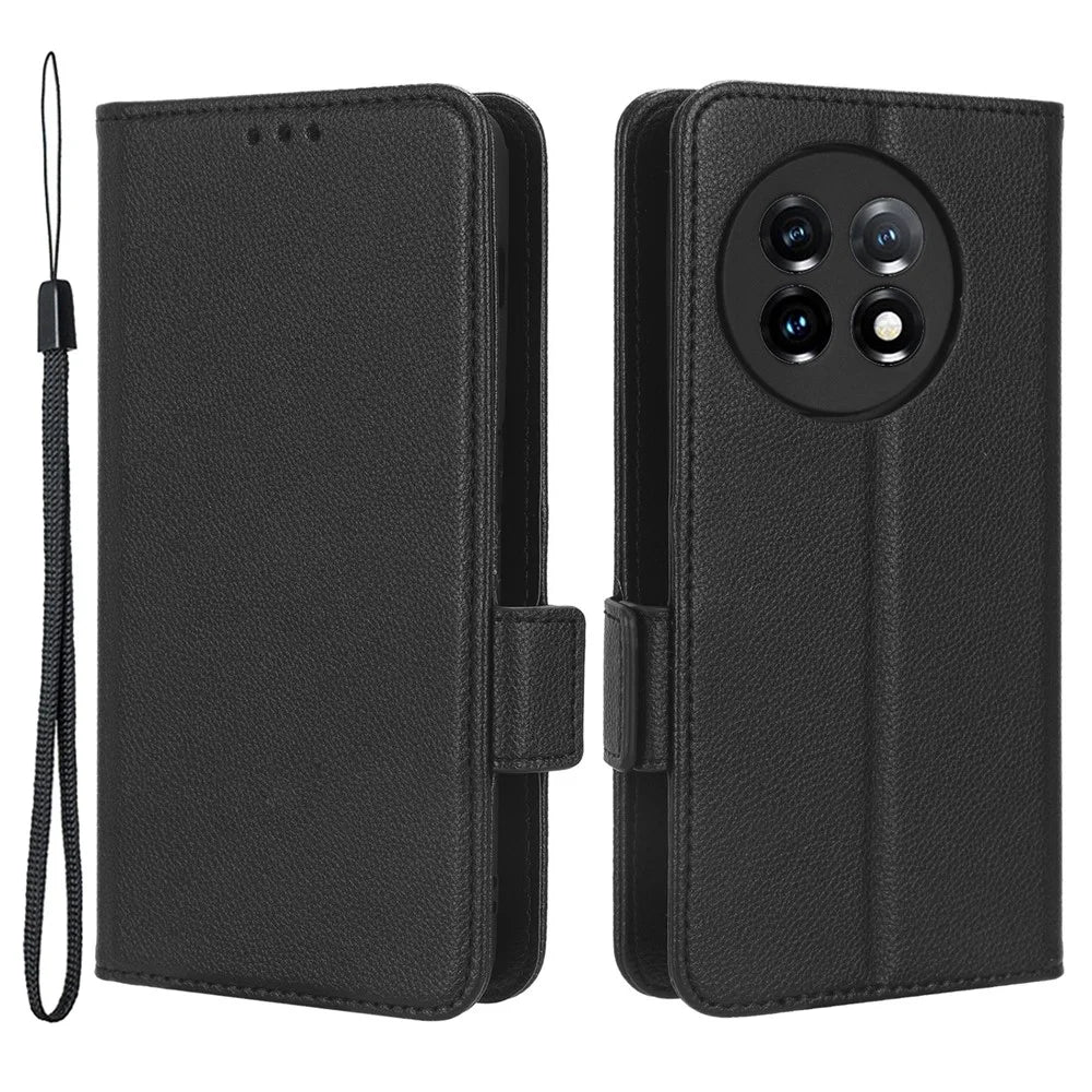 Anti-drop Phone Cover For OnePlus 11 5G Wallet Stand Litchi Texture PU Leather Protective Phone Case - Black - 1