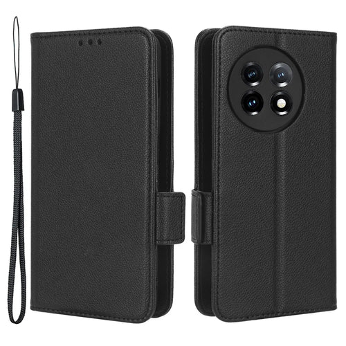 Anti-drop Phone Cover For OnePlus 11 5G Wallet Stand Litchi Texture PU Leather Protective Phone Case - Black - 1