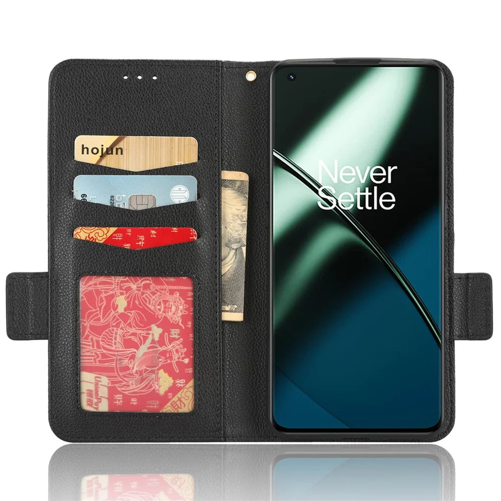 Anti-drop Phone Cover For OnePlus 11 5G Wallet Stand Litchi Texture PU Leather Protective Phone Case - Black - 2