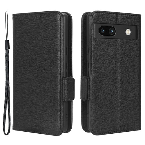 Cell Phone Cover For Google Pixel 7a , Wallet Stand Litchi Texture PU Leather Anti-fall Flip Phone Case - Black - 1