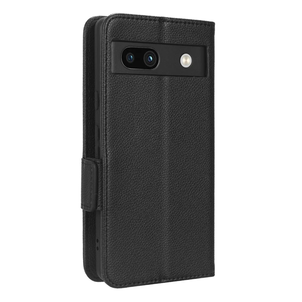 Cell Phone Cover For Google Pixel 7a , Wallet Stand Litchi Texture PU Leather Anti-fall Flip Phone Case - Black - 7