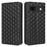 Wallet Phone Case for Google Pixel 7a , PU Leather Imprinted Rhombus Pattern Flip Folio Stand Phone Cover - Black - 1