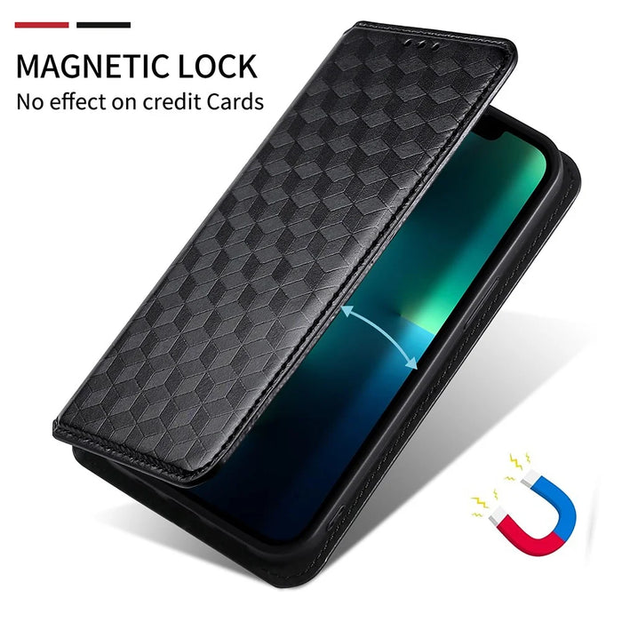 Wallet Phone Case for Google Pixel 7a , PU Leather Imprinted Rhombus Pattern Flip Folio Stand Phone Cover - Black - 5