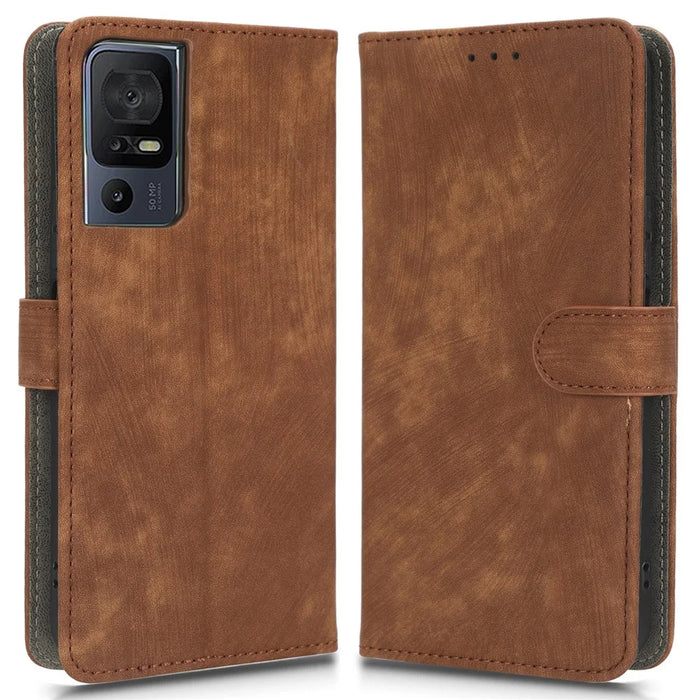 PU Leather Phone Case for TCL 40 SE RFID Blocking Wallet Phone Stand Cover - Brown - 1