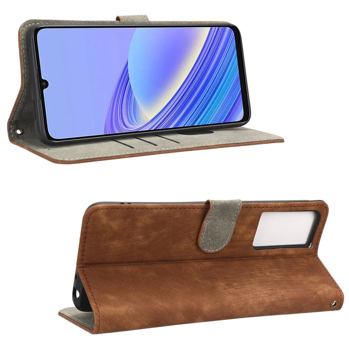 PU Leather Phone Case for TCL 40 SE RFID Blocking Wallet Phone Stand Cover - Brown - 3