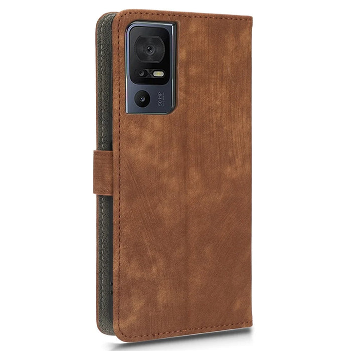 PU Leather Phone Case for TCL 40 SE RFID Blocking Wallet Phone Stand Cover - Brown - 6