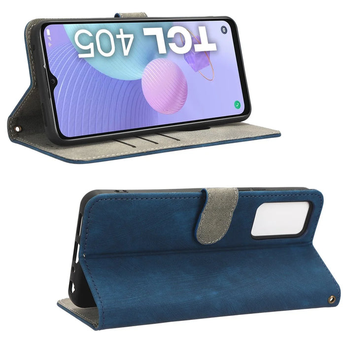 For TCL 405 T506D / 406 / 408 Phone Leather Case RFID Blocking Stand Wallet Cell Phone Cover - Blue - 3