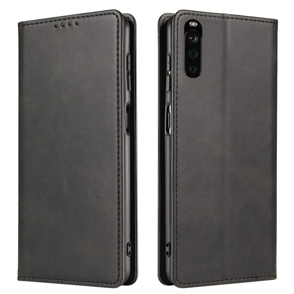 For Sony Xperia 10 III 5G / Xperia 10 III Lite PU Leather Business Phone Case Wallet Stand Magnetic Absorption Flip Cover - Black - 1