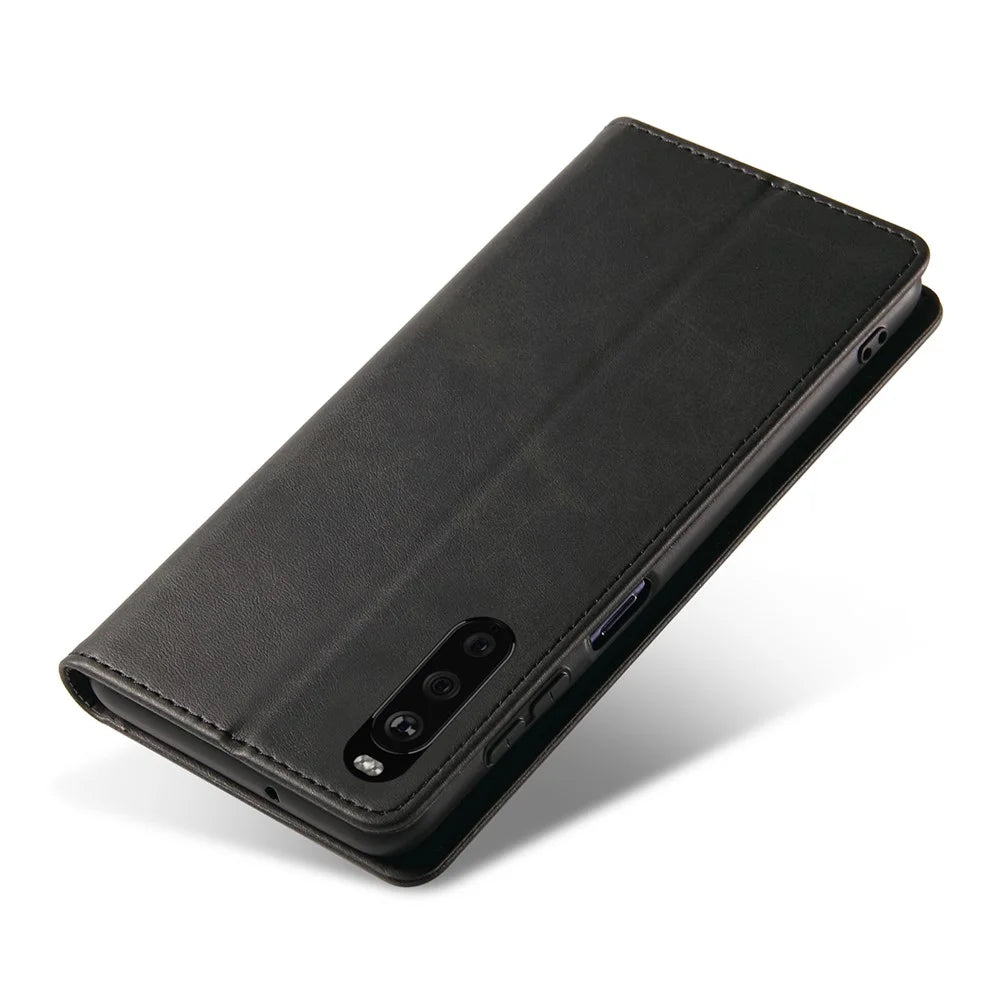 For Sony Xperia 10 III 5G / Xperia 10 III Lite PU Leather Business Phone Case Wallet Stand Magnetic Absorption Flip Cover - Black - 4