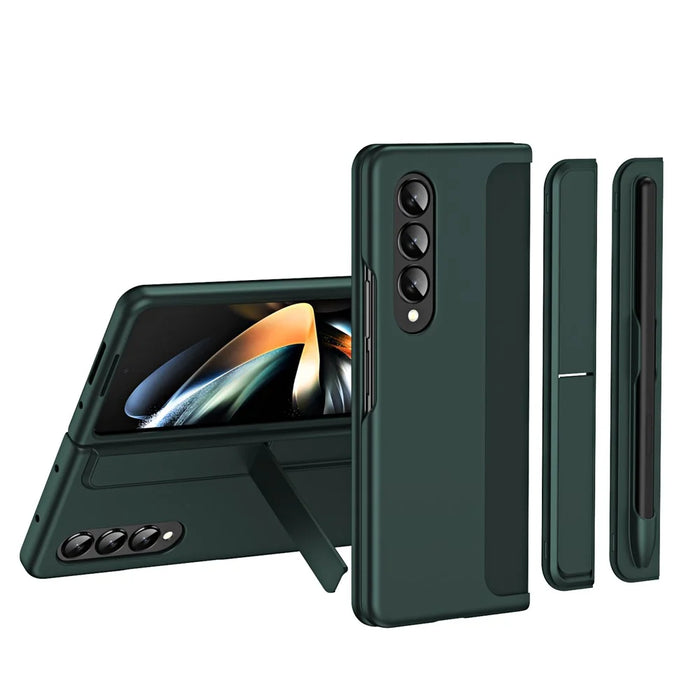 Slim Phone Case for Samsung Galaxy Z Fold4 5G Shockproof Had PC Kickstand Case with Pencil Holder - Green - 1