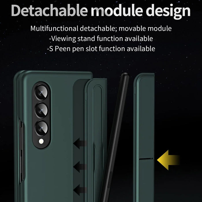 Slim Phone Case for Samsung Galaxy Z Fold4 5G Shockproof Had PC Kickstand Case with Pencil Holder - Green - 2