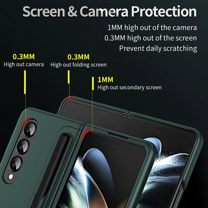 Slim Phone Case for Samsung Galaxy Z Fold4 5G Shockproof Had PC Kickstand Case with Pencil Holder - Green - 4