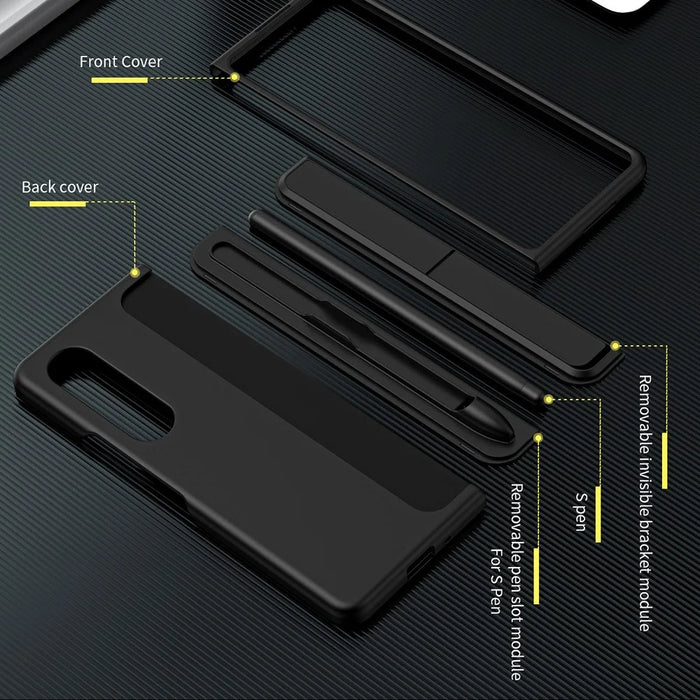 Slim Phone Case for Samsung Galaxy Z Fold4 5G Shockproof Had PC Kickstand Case with Pencil Holder - Green - 5