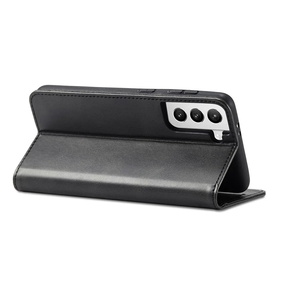 Leather Phone Case For Samsung Galaxy S21 4G / 5G , Wallet Magnetic Stand Calf Texture Anti-scratch Phone Cover - Black - 3