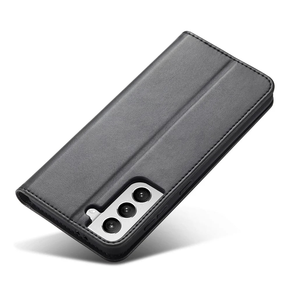 Leather Phone Case For Samsung Galaxy S21 4G / 5G , Wallet Magnetic Stand Calf Texture Anti-scratch Phone Cover - Black - 4