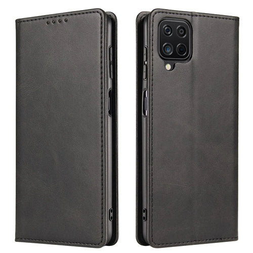 For Samsung Galaxy A12 Flip Leather Phone Wallet Case Stand Calf Texture Magnetic Protective Phone Cover - Black - 1