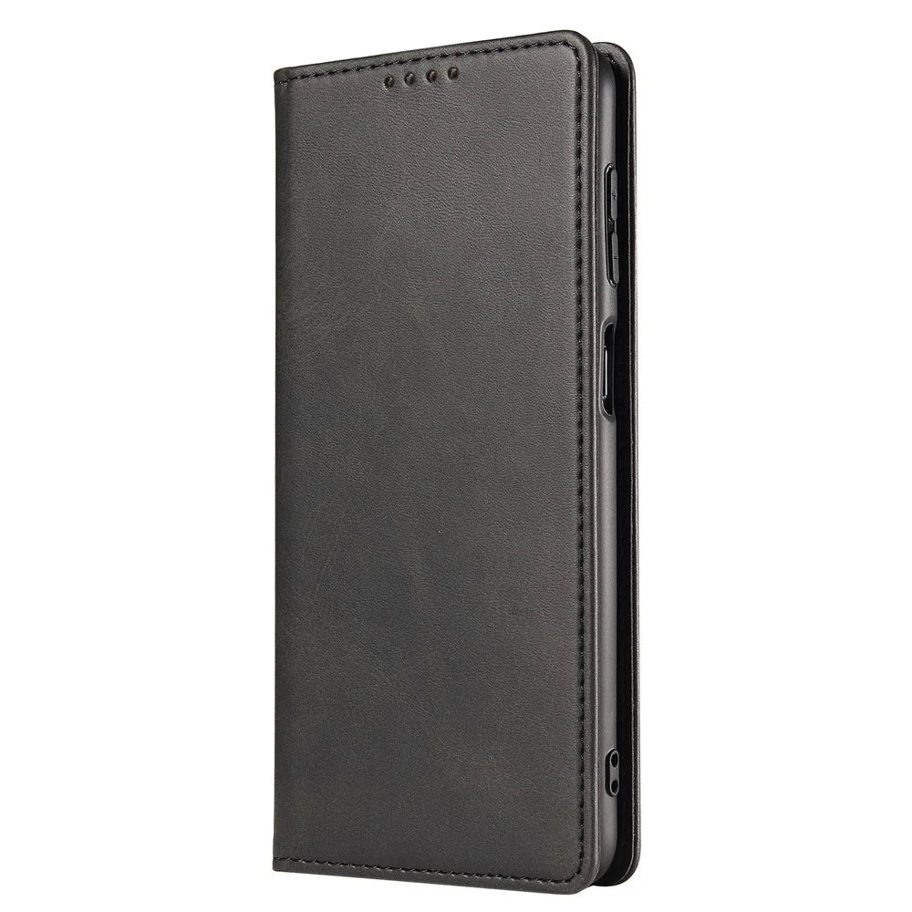 For Samsung Galaxy A12 Flip Leather Phone Wallet Case Stand Calf Texture Magnetic Protective Phone Cover - Black - 7