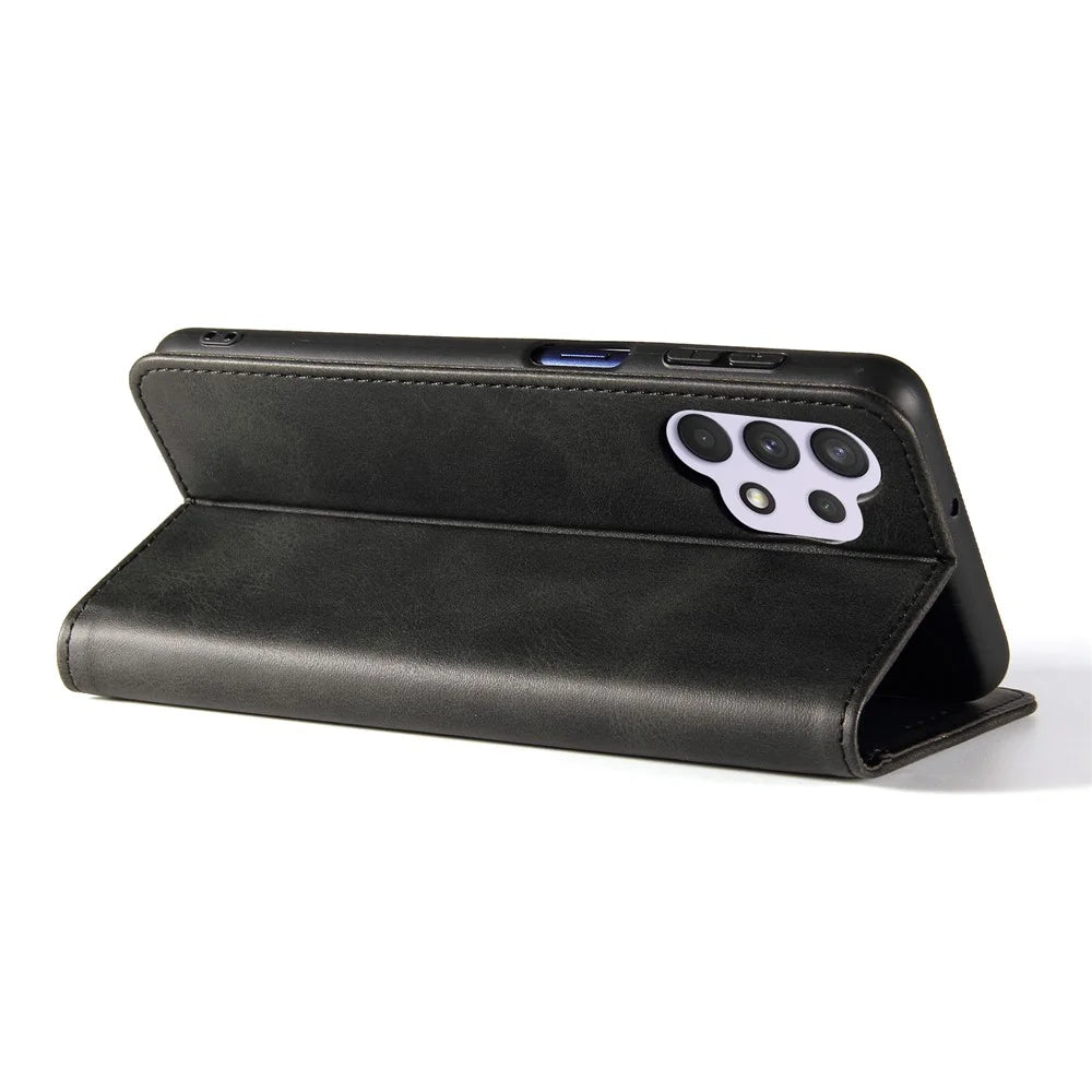 For Samsung Galaxy A32 4G (EU Version) Magnetic Leather Phone Case Stand Calf Texture Anti-scratch Phone Cover Card Holder - Black - 3