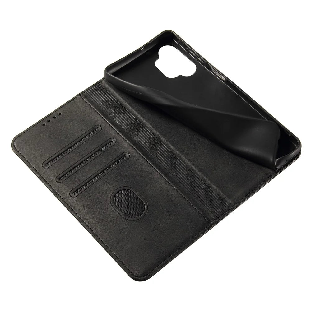 For Samsung Galaxy A32 4G (EU Version) Magnetic Leather Phone Case Stand Calf Texture Anti-scratch Phone Cover Card Holder - Black - 5