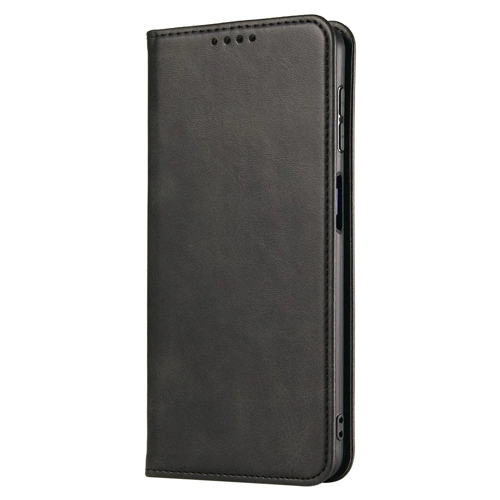 For Samsung Galaxy A32 4G (EU Version) Magnetic Leather Phone Case Stand Calf Texture Anti-scratch Phone Cover Card Holder - Black - 7