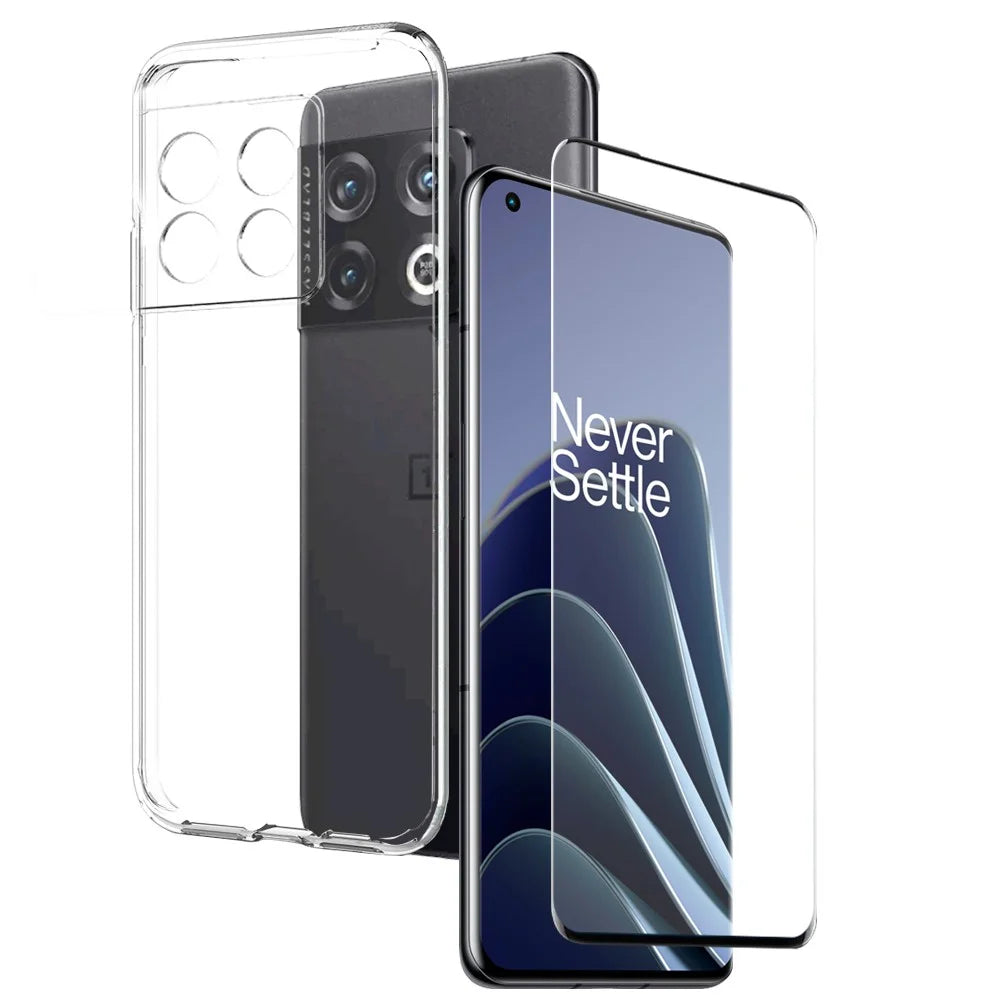NORTHJO For OnePlus 10 Pro 5G Phone TPU Case Protective Cover + Tempered Glass Screen Protector - Transparent - 1