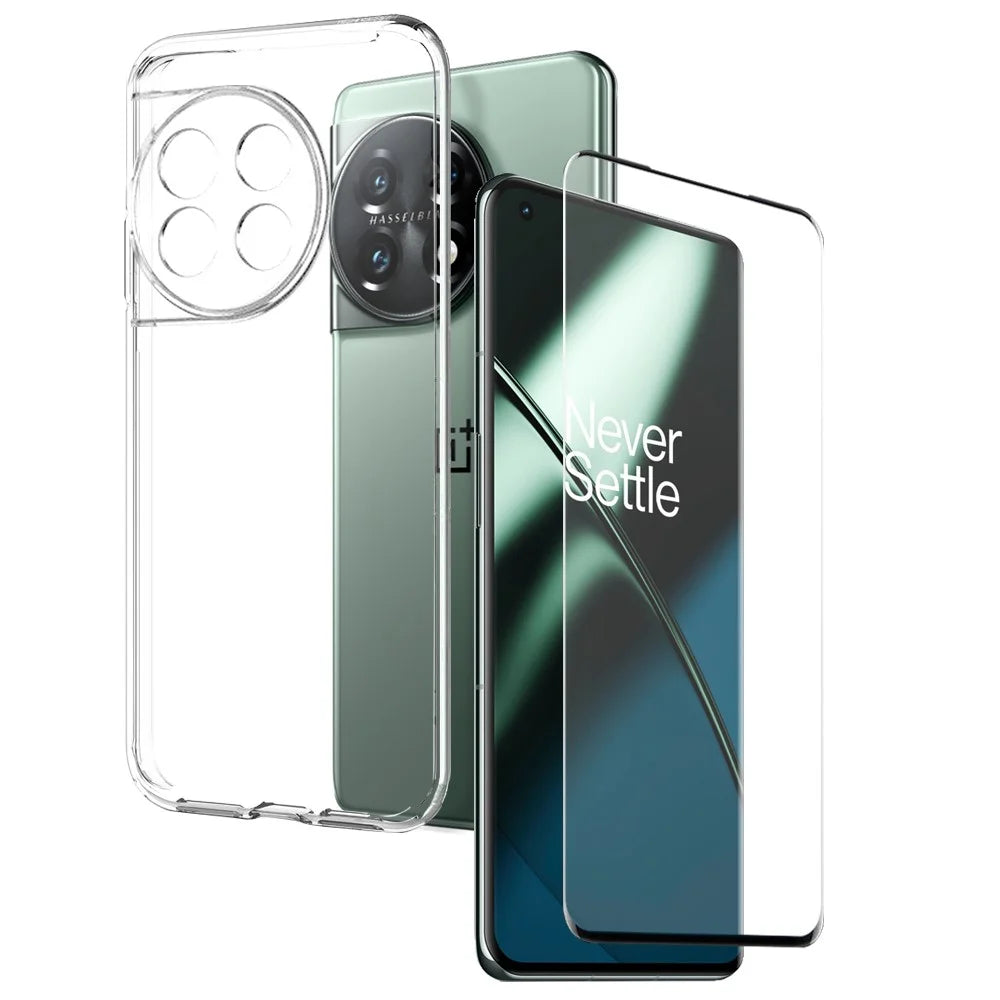 NORTHJO For OnePlus 11 5G Transparent Phone TPU Case + Anti-scratch Tempered Glass Screen Protector - Transparent - 1