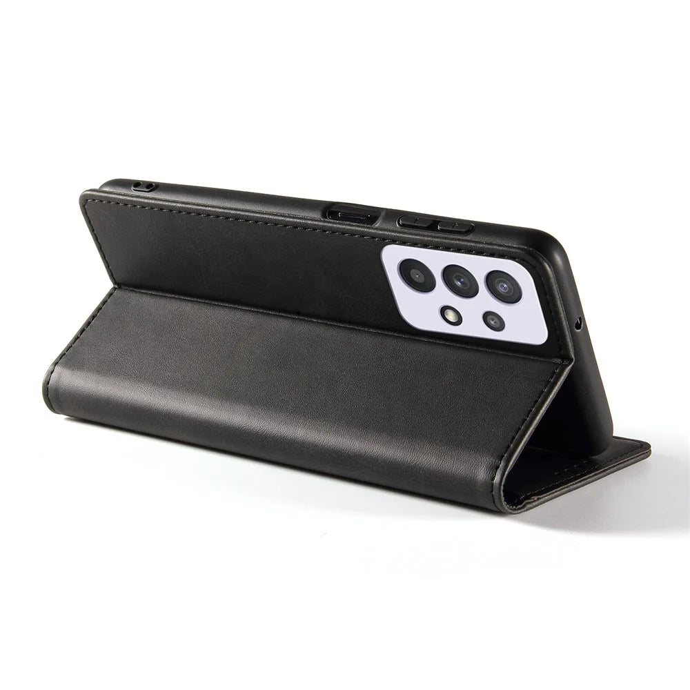 PU Leather Anti-fall Phone Case For Samsung Galaxy A33 5G , Wallet Stand Calf Texture Protective Phone Cover - Black - 3