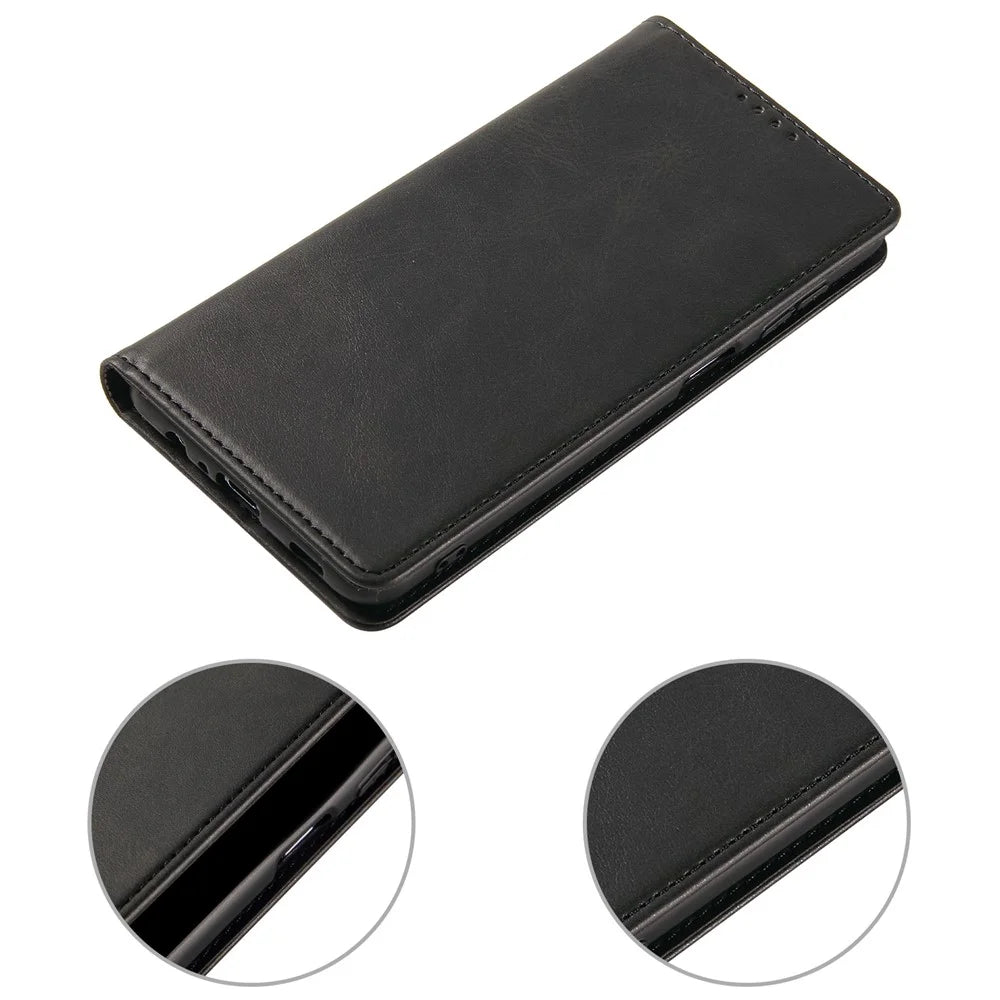 PU Leather Anti-fall Phone Case For Samsung Galaxy A33 5G , Wallet Stand Calf Texture Protective Phone Cover - Black - 6