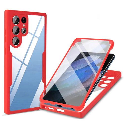 For Samsung Galaxy S23 Ultra Phone Case Camera Lens Protection Acrylic+TPU Phone Cover with PET Screen Film - Red - 1