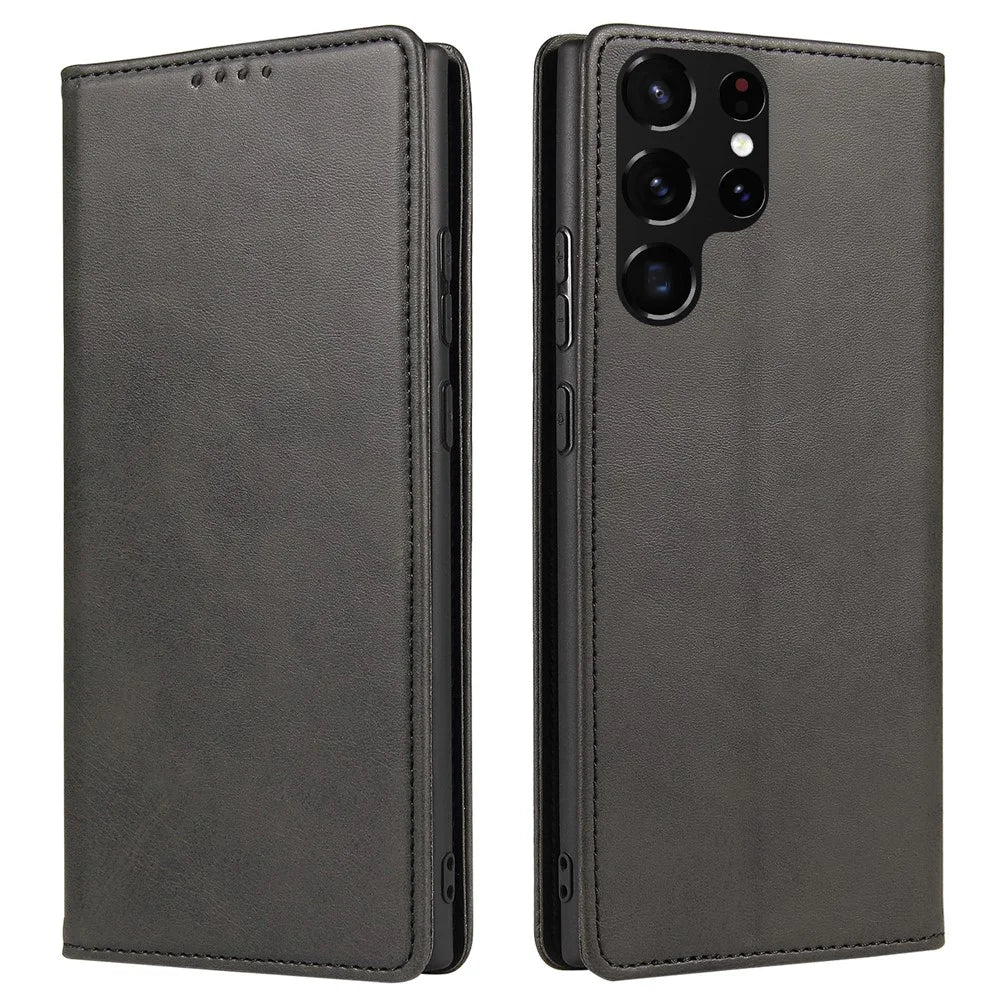 For Samsung Galaxy S21 Ultra 5G Phone Flip Leather Wallet Case Business Style Stand Mobile Phone Cover - Black - 1