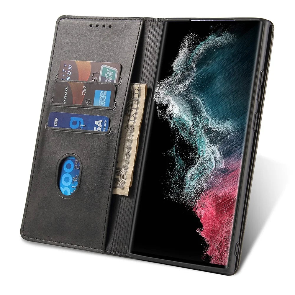 For Samsung Galaxy S21 Ultra 5G Phone Flip Leather Wallet Case Business Style Stand Mobile Phone Cover - Black - 2