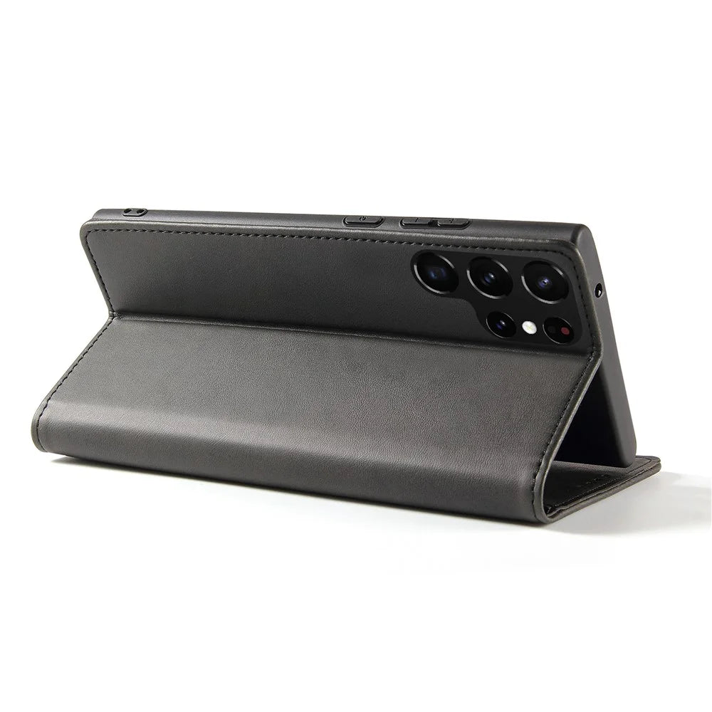 For Samsung Galaxy S21 Ultra 5G Phone Flip Leather Wallet Case Business Style Stand Mobile Phone Cover - Black - 3
