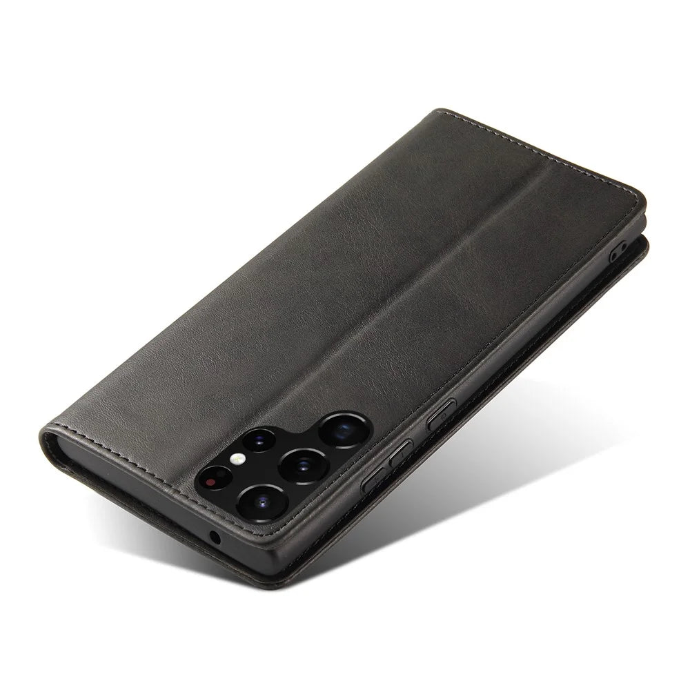 For Samsung Galaxy S21 Ultra 5G Phone Flip Leather Wallet Case Business Style Stand Mobile Phone Cover - Black - 4