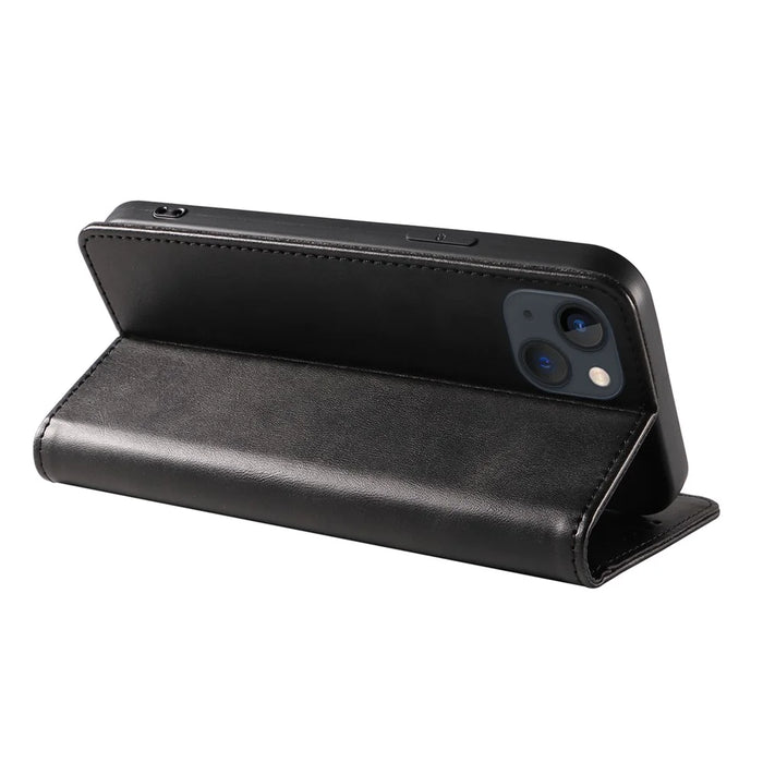 For iPhone 13 6.1 inch Leather Stand Phone Case Calf Texture Wallet Magnetic Cell Phone Cover - Black - 4