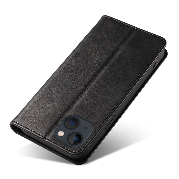 For iPhone 13 6.1 inch Leather Stand Phone Case Calf Texture Wallet Magnetic Cell Phone Cover - Black - 5