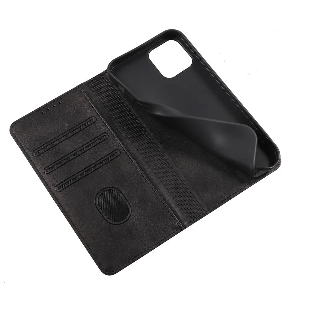 For iPhone 12 / 12 Pro 6.1 inch Anti-Scratch Phone Case Wallet Magnetic Leather Stand Calf Texture Phone Cover - Black - 5