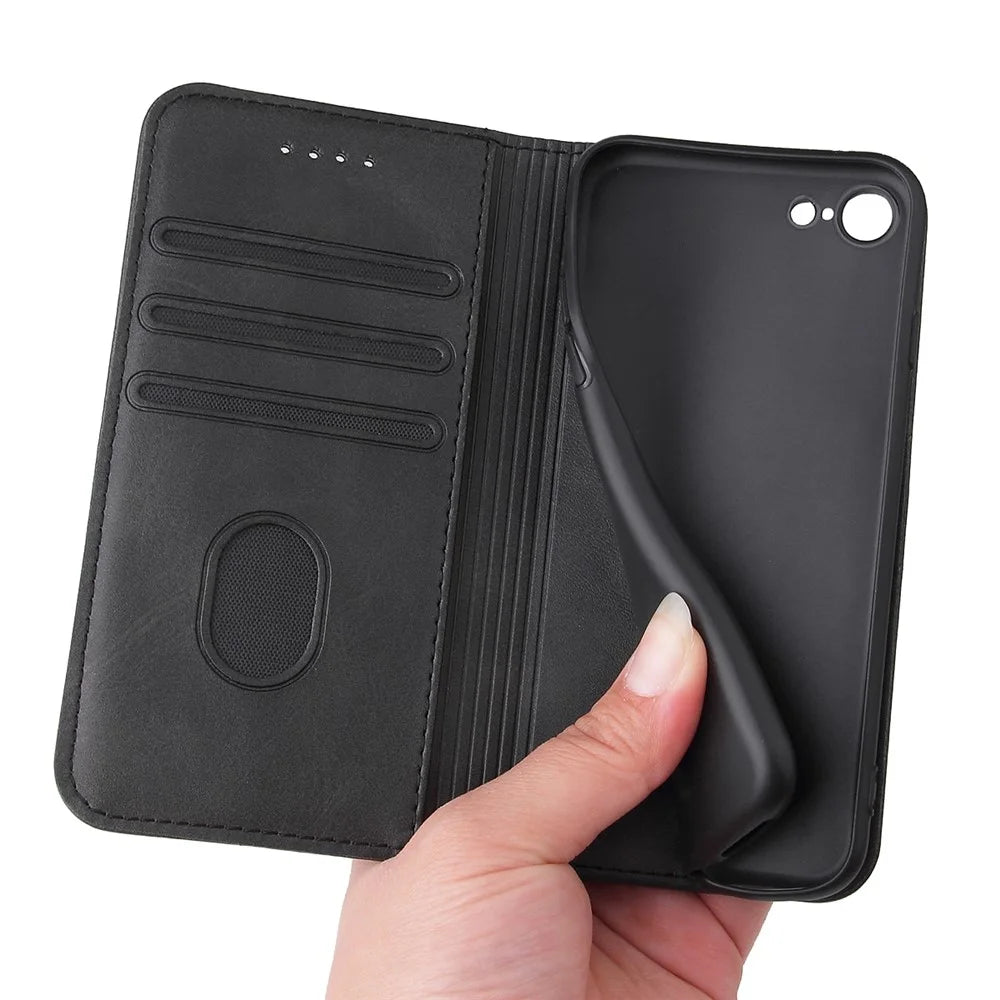 For iPhone SE (2020) / SE (2022) / 7 / 8 4.7 inch Calf Texture Wallet Magnetic Leather Stand Phone Case - Black - 5