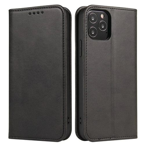 For iPhone 11 Pro Max 6.5 inch Calf Texture Phone Shell Wallet Phone Cover Auto-absorbed Leather Stand Case - Black - 1