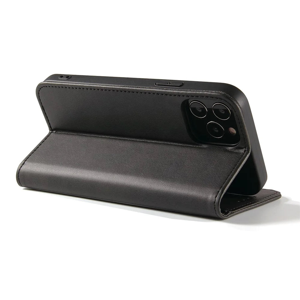 For iPhone 11 Pro Max 6.5 inch Calf Texture Phone Shell Wallet Phone Cover Auto-absorbed Leather Stand Case - Black - 3