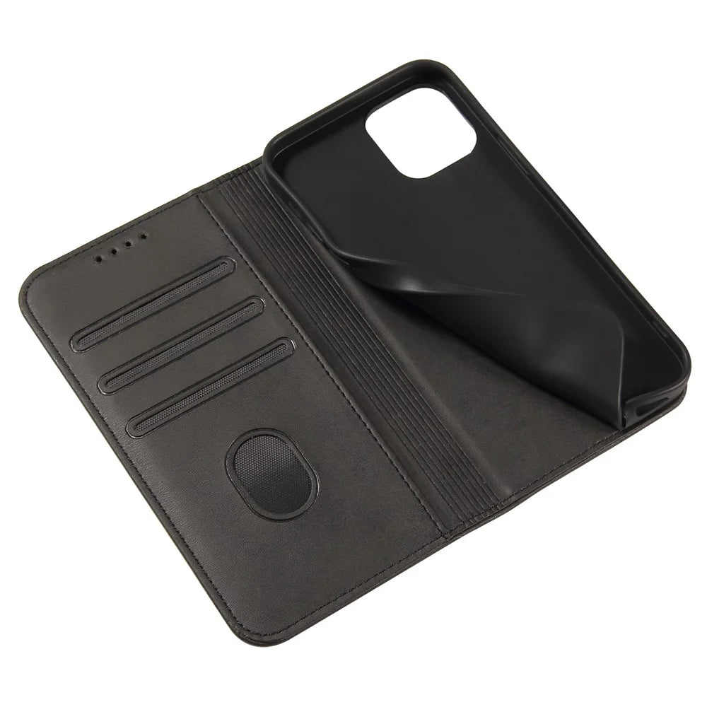 For iPhone 11 Pro Max 6.5 inch Calf Texture Phone Shell Wallet Phone Cover Auto-absorbed Leather Stand Case - Black - 5