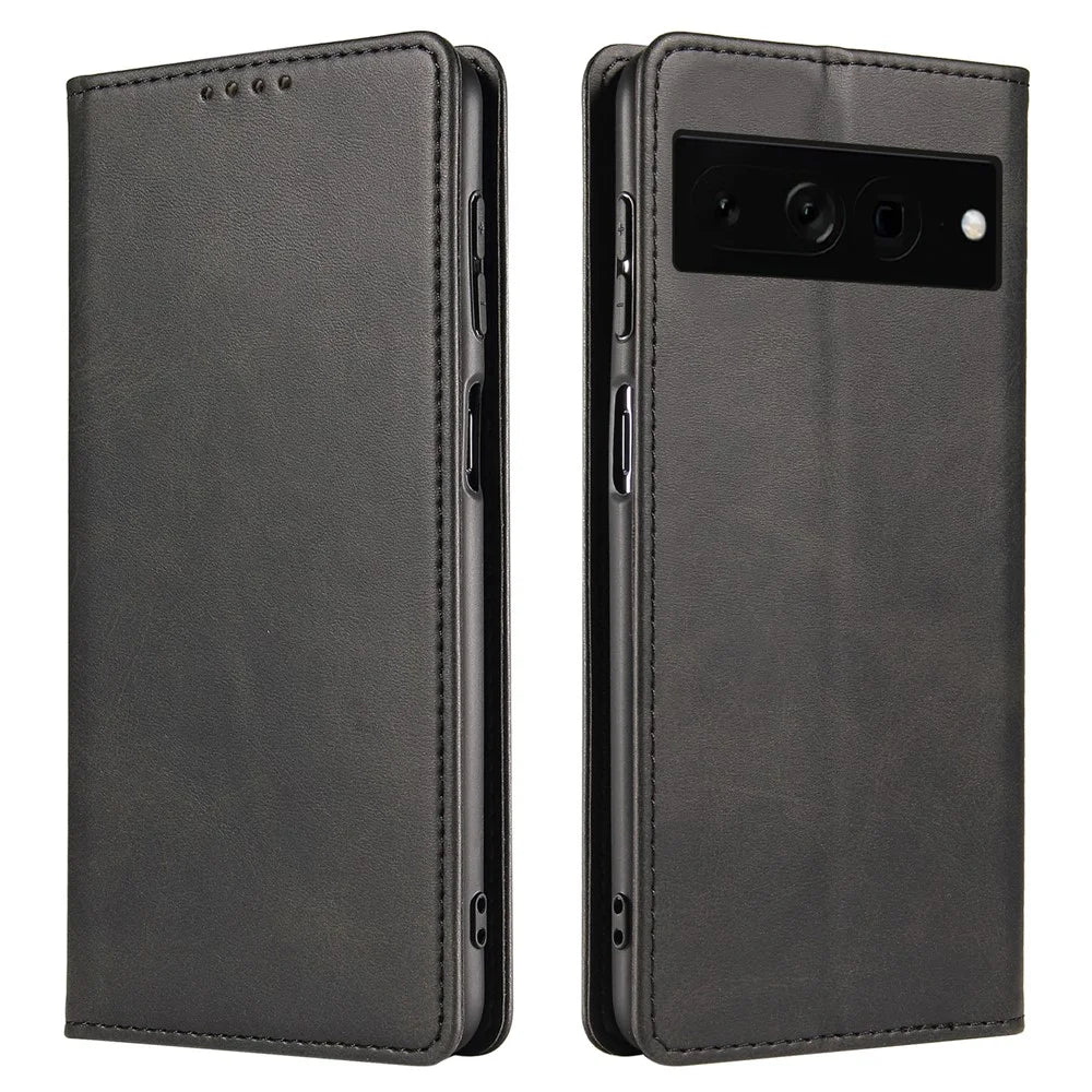 For Google Pixel 7 Pro 5G Magnetic Phone Cover Calf Texture Wallet Leather Stand Phone Case - Black - 1